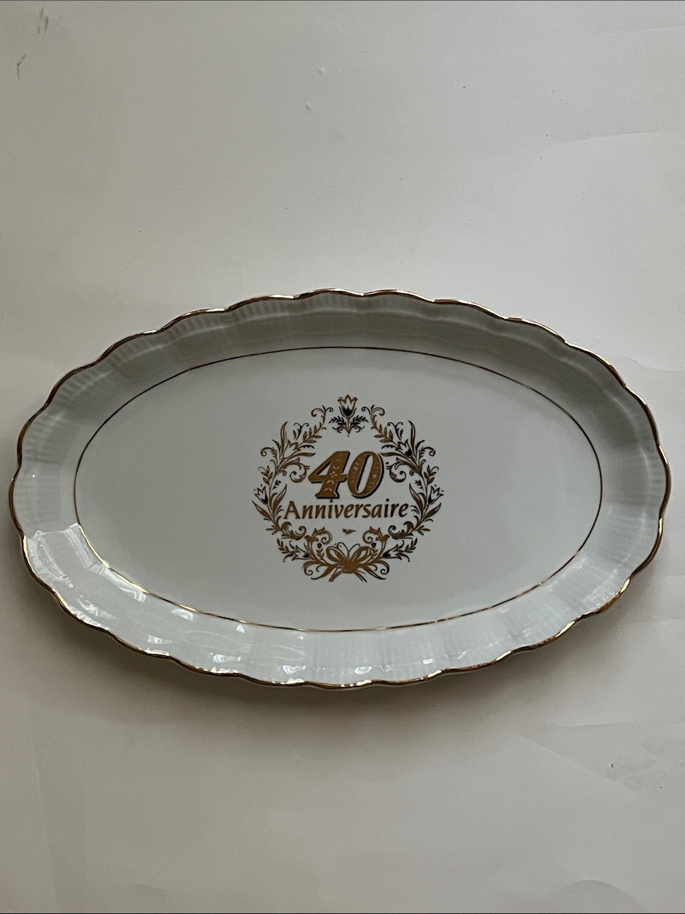 Vintage Walbrzych 40th Anniversaire Gold Trim Oval Serving Platter.